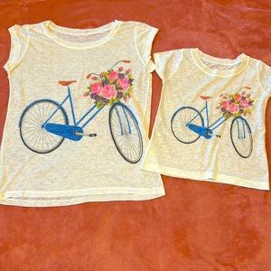 Mommy and me shirts, brand new both small, bicycles and flowers!